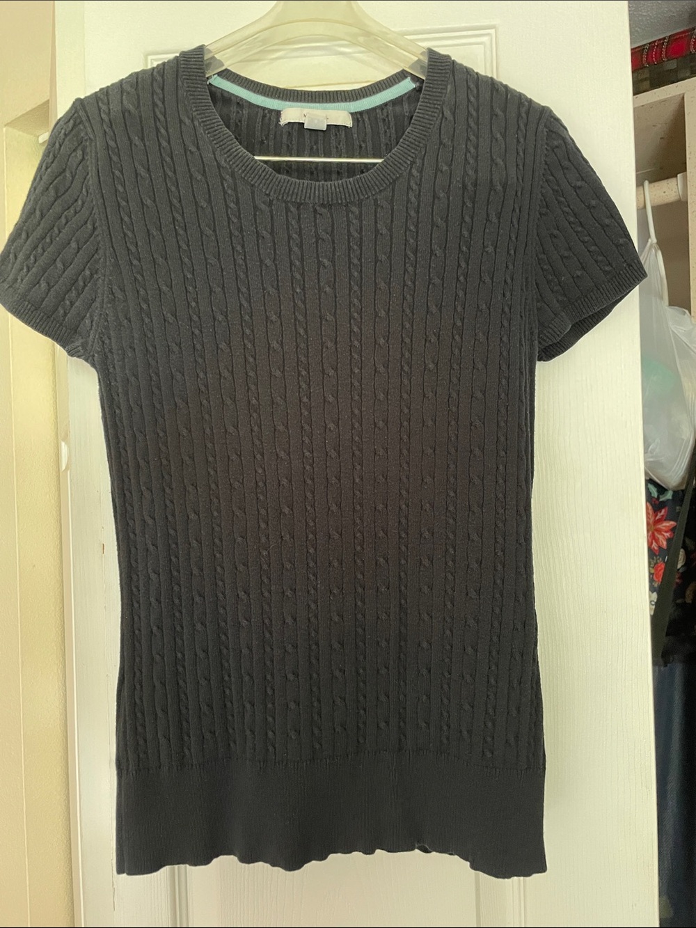 Merona Black Short-Sleeve Cable Crewneck Sweater